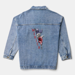 Sloth Merica Sloth in Zipper Grafik-American Flag Jeansjacke