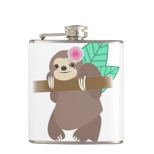 Sloth mit Blumen-Digital-Illustration Flachmann (Vorderseite)