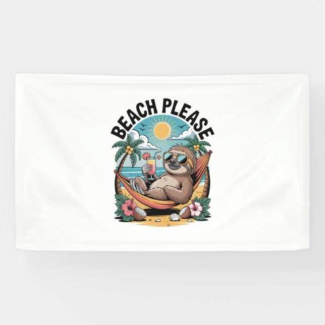 Sloth mit Eiscreme Summer Beach Bitte Banner (Horizontal)