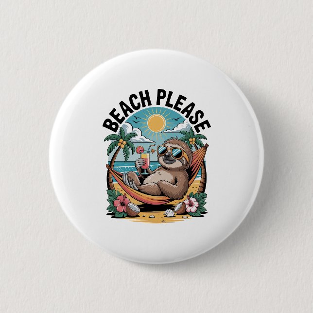 Sloth mit Eiscreme Summer Beach Bitte Button (Vorderseite)
