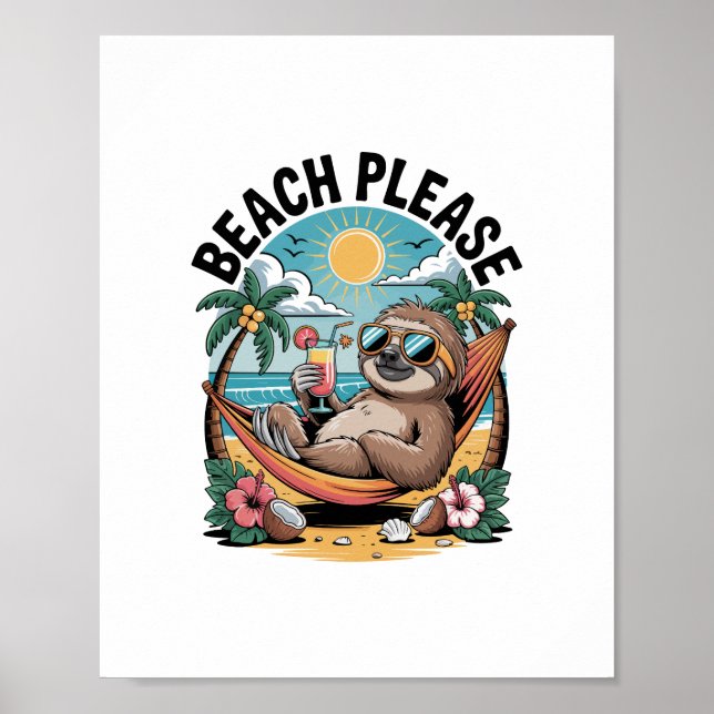 Sloth mit Eiscreme Summer Beach Bitte Poster (Vorne)