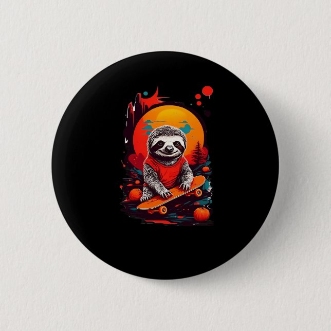Sloth mit Skateboard auf halloween Classic T Button (Vorderseite)