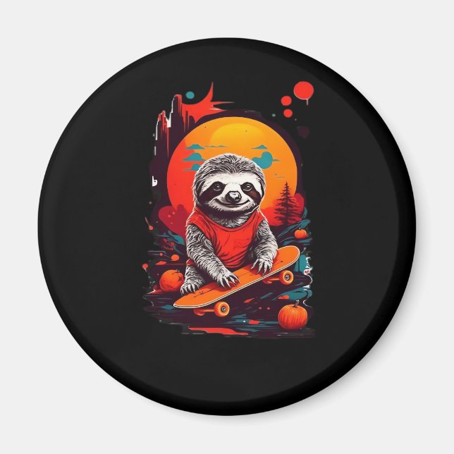 Sloth mit Skateboard auf halloween Classic T Magnet (Vorne)