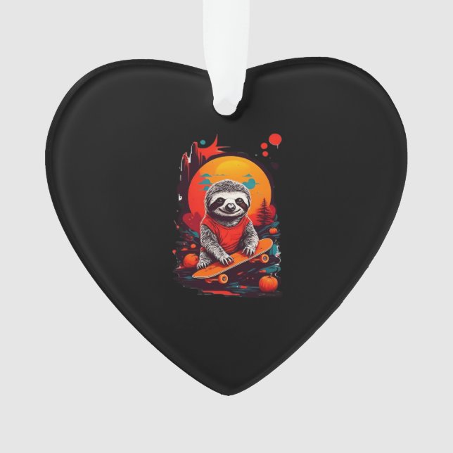 Sloth mit Skateboard auf halloween Classic T Ornament (Vorderseite)