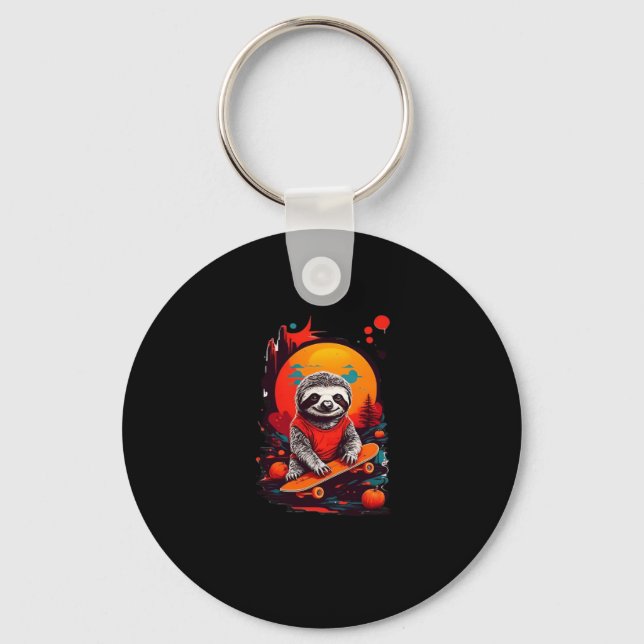 Sloth mit Skateboard auf halloween Classic T Schlüsselanhänger (Vorderseite)