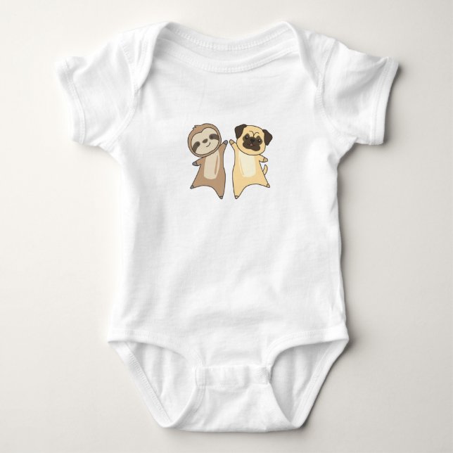 Sloth Mops Hunde Tierfreunde Hunde Baby Strampler (Vorderseite)