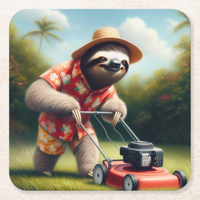 Sloth Mowing Lawn Rechteckiger Pappuntersetzer (Vorderseite)