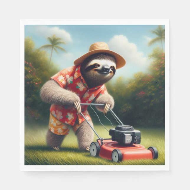 Sloth Mowing Lawn Serviette (Vorderseite)