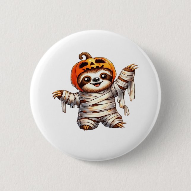 Sloth Mummy Halloween Classic T - Shirt Button (Vorderseite)