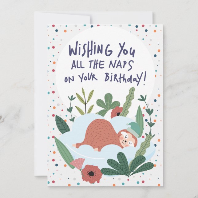 Sloth Nickerchen Lazy Birthday - Thema Polka Karte (Vorderseite)