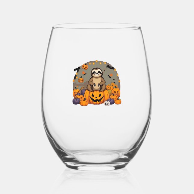 Sloth-o-ween Classic-T - Shirt Weinglas Ohne Stiel (Vorderseite)