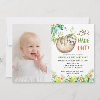 Sloth Party | Hanging Sloth Girl Birthday Foto Einladung