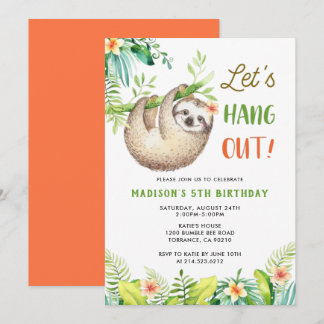 Sloth Party | Hanging Sloth Girl Birthday Party Einladung