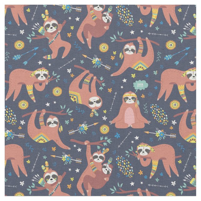Sloth Pattern Fabric Stoff (Nahaufnahme)