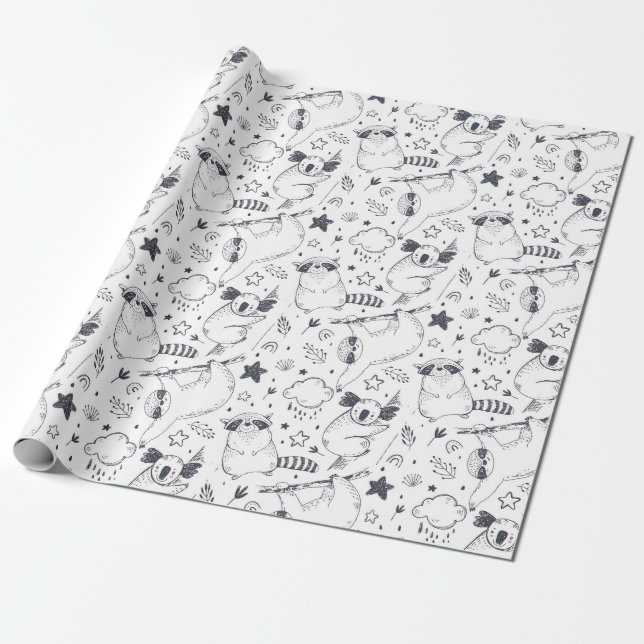 Sloth Pattern Wrapping Paper Geschenkpapier (Ungerollt)