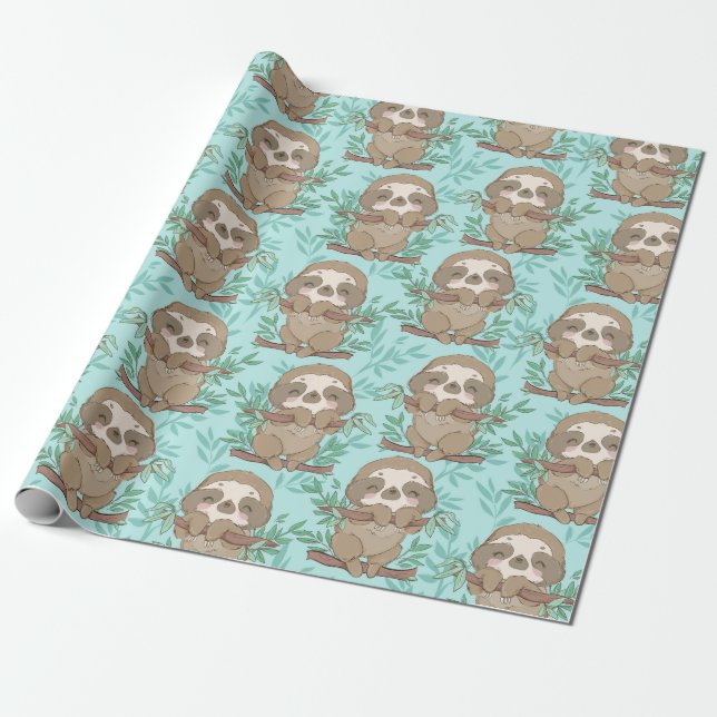 Sloth Pattern Wrapping Paper Geschenkpapier (Ungerollt)