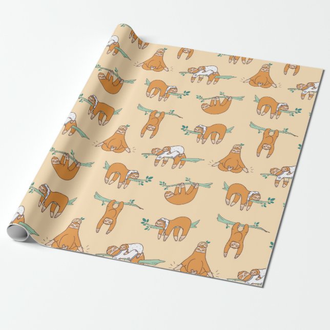 Sloth Pattern Wrapping Paper Geschenkpapier (Ungerollt)