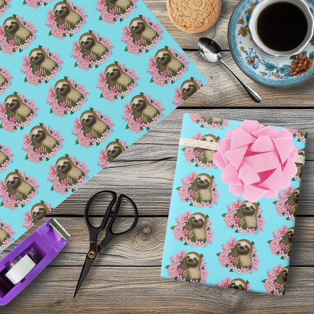 Sloth Pink-Blume Geschenkpapier (Von Creator hochgeladen)