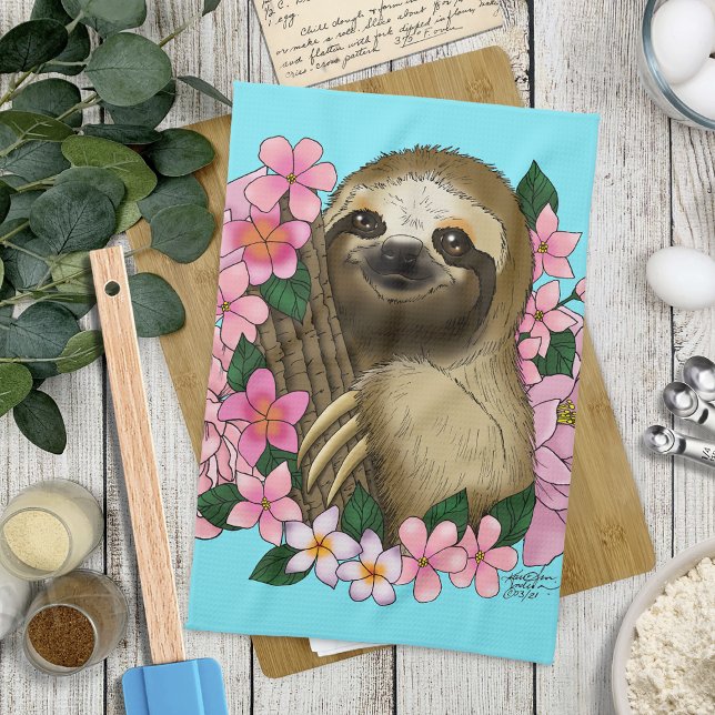 Sloth Pink-Blume Geschirrtuch (Von Creator hochgeladen)