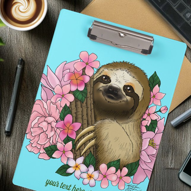 Sloth Pink-Blume Klemmbrett (Von Creator hochgeladen)