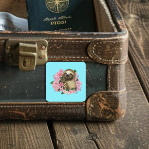 Sloth Pink-Blume Quadratischer Aufkleber
