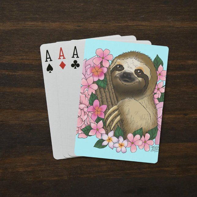 Sloth Pink-Blume Spielkarten (Von Creator hochgeladen)