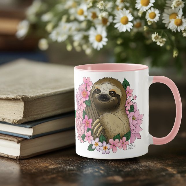 Sloth Pink-Blume Tasse (Von Creator hochgeladen)