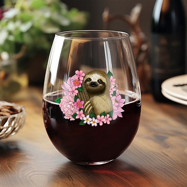 Sloth Pink-Blume Weinglas Ohne Stiel (Von Creator hochgeladen)