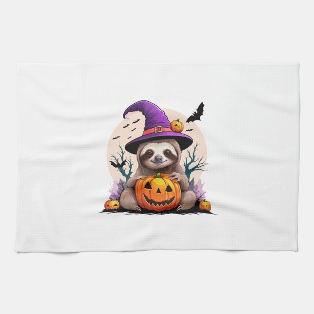 Sloth Pink Hat Halloween Geschirrtuch (Horizontal)