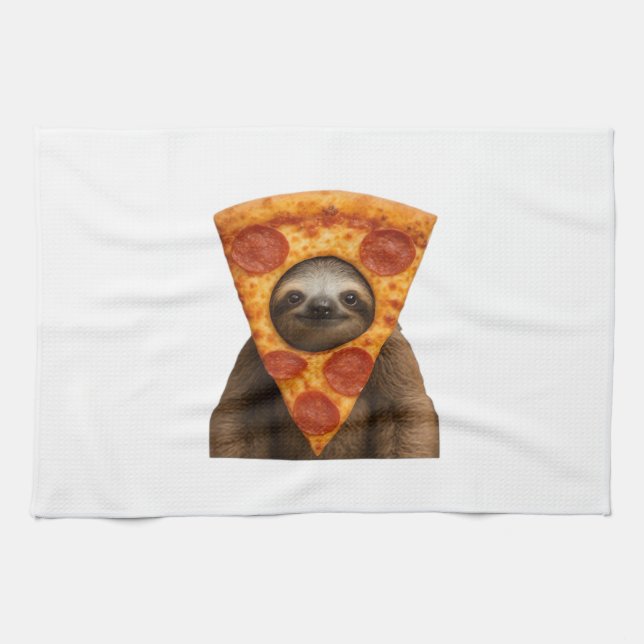 Sloth pizza funny weird prank meme cute happy chri geschirrtuch (Horizontal)