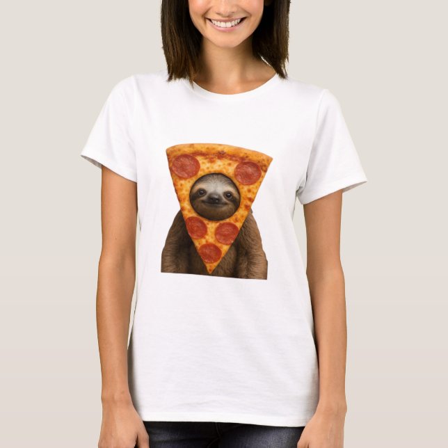 Sloth pizza funny weird prank meme cute happy chri T-Shirt (Vorderseite)