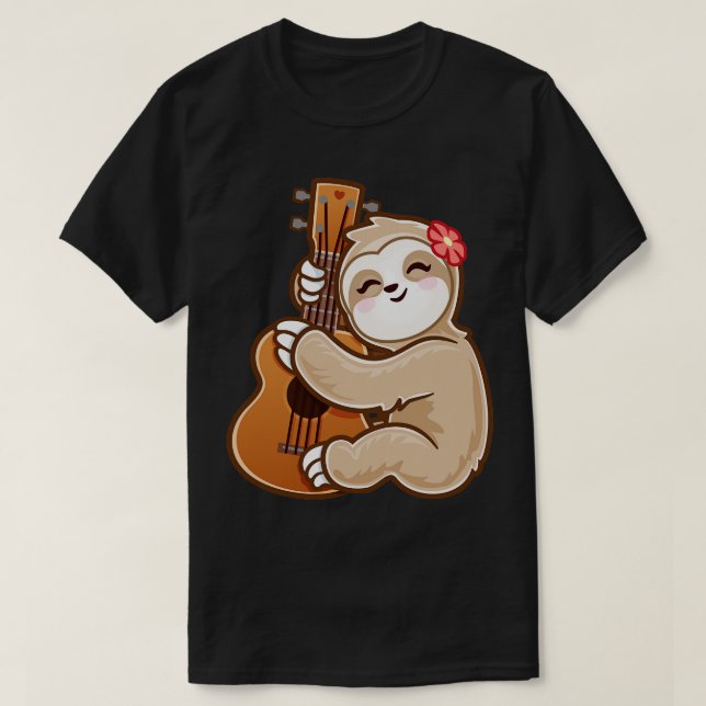 Sloth Playing Acoustic Ukulele Gitarre bezaubernde T-Shirt (Design vorne)