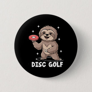 Sloth Playing Disc Golf Player Sports Athlete Game Button