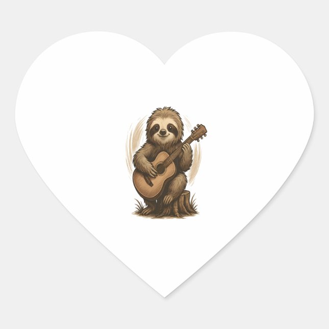 Sloth Playing Guitar Herz-Aufkleber (Vorderseite)