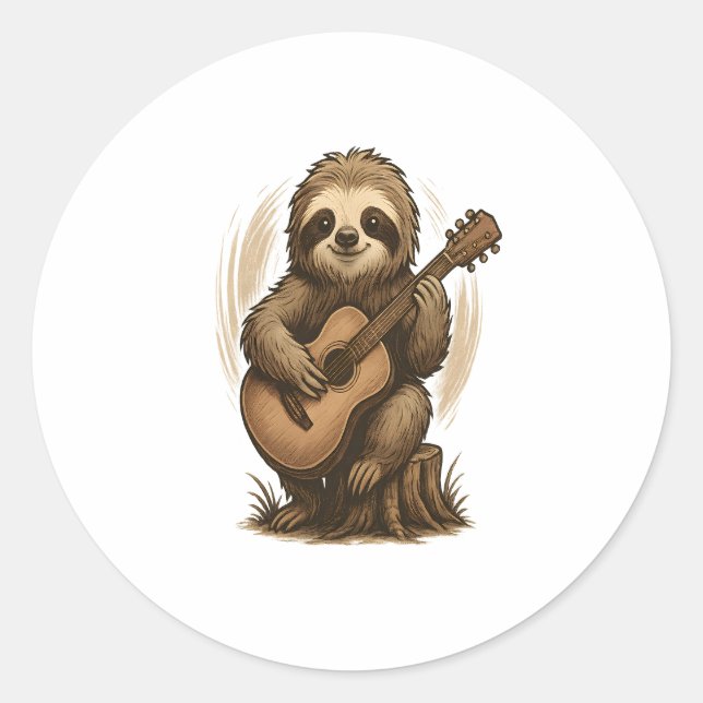 Sloth Playing Guitar Runder Aufkleber (Vorderseite)