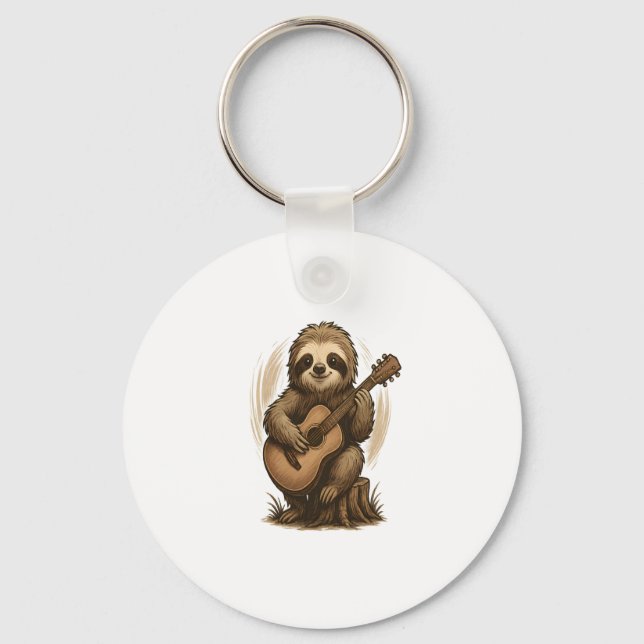Sloth Playing Guitar Schlüsselanhänger (Vorderseite)