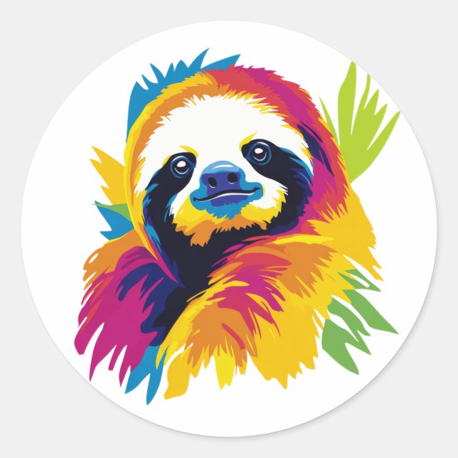Sloth Portrait Illustration Watercolour Painting Runder Aufkleber (Vorderseite)
