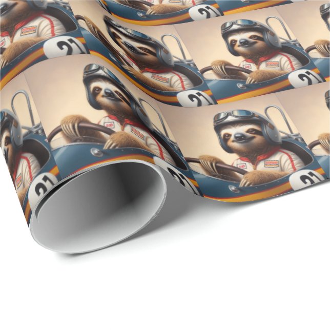 Sloth Racecar Treiber Geschenkpapier (Rolleneckpunkt)