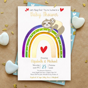 Sloth Rainbow Heart Boy Baby Dusche Niedlich Real Folieneinladung