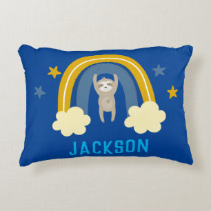 Sloth Rainbow Navy Blue Personalize Name Dekokissen