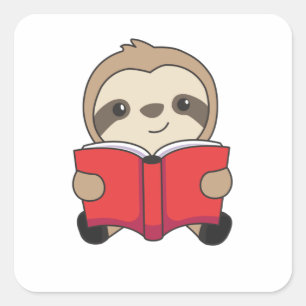 Sloth Reader Niedliche Slots Quadratischer Aufkleber