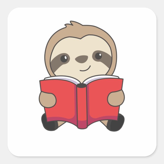Sloth Reader Niedliche Slots Quadratischer Aufkleber (Vorderseite)