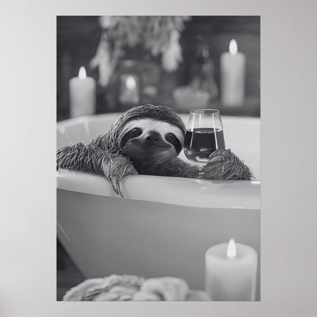 Sloth Relaxing in the Tub Fun Bathroom Poster (Devant)