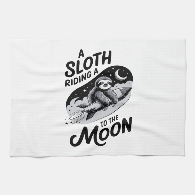 Sloth Riding a Rocket to the Moon Geschirrtuch (Horizontal)