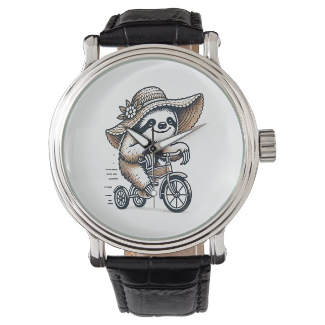 Sloth Riding Bike Armbanduhr (Vorderseite)