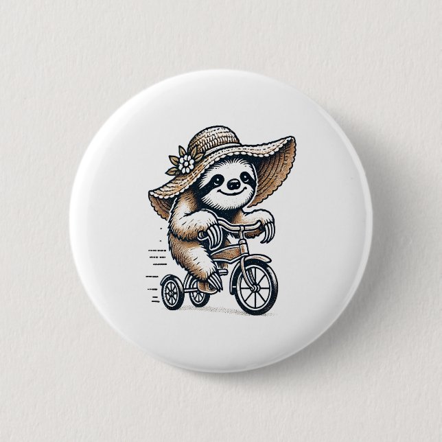 Sloth Riding Bike Button (Vorderseite)