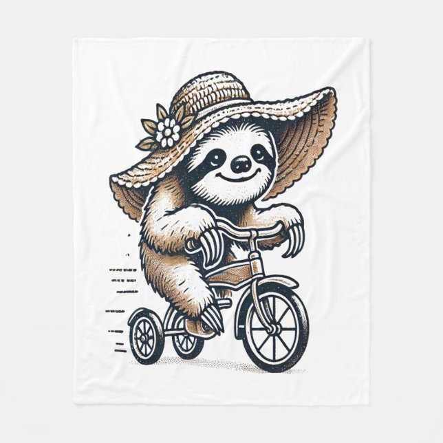 Sloth Riding Bike Fleecedecke (Vorderseite)