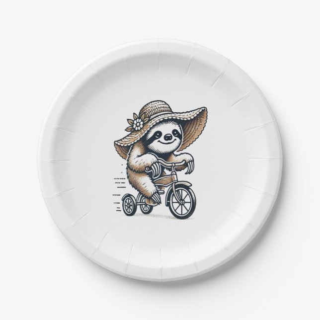 Sloth Riding Bike Pappteller (Vorderseite)