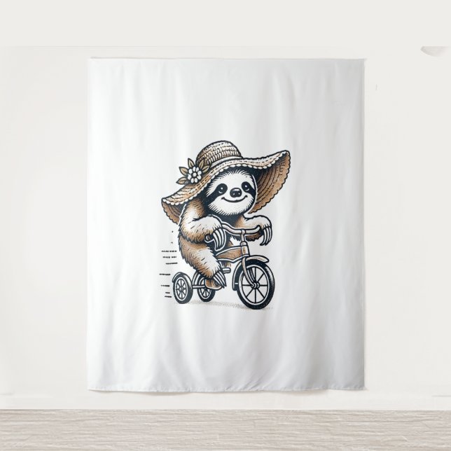 Sloth Riding Bike Wandteppich (Vorderseite)