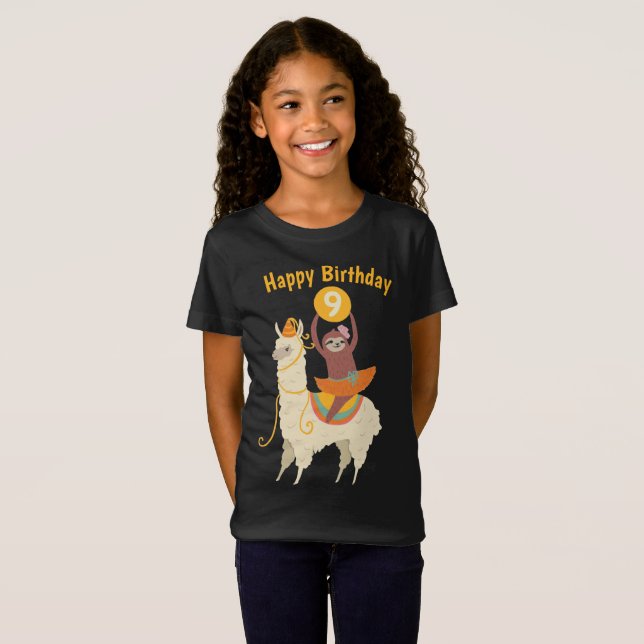 Sloth Riding Llama Birthday Custom T - Shirt (Vorne ganz)